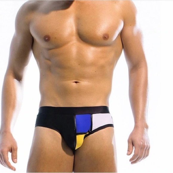 Mens Patchwork Low Waist Swim Trunk - Picture 2 of 3
